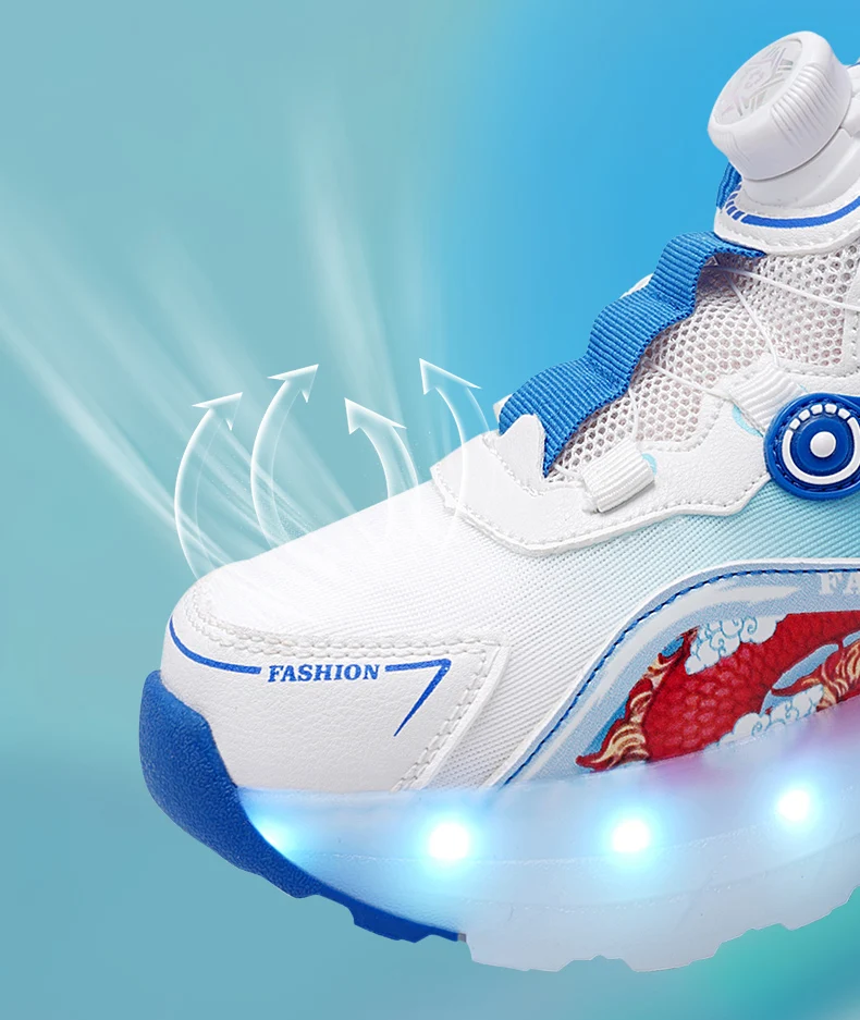 Kinder Vier Räder Leuchtende Leuchtende Turnschuhe Schwarz Rosa Led Licht Rollschuh Schuhe Kinder Led Schuhe Jungen Mädchen USB Lade – Detail 3
