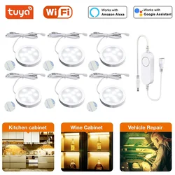 Tuya Wifi Warmwhite Under Cabinet Lighting 12V Dimmable Puck Lights Kitchen Counter Wardrobe Night Lamp Room Decor APP for Alexa