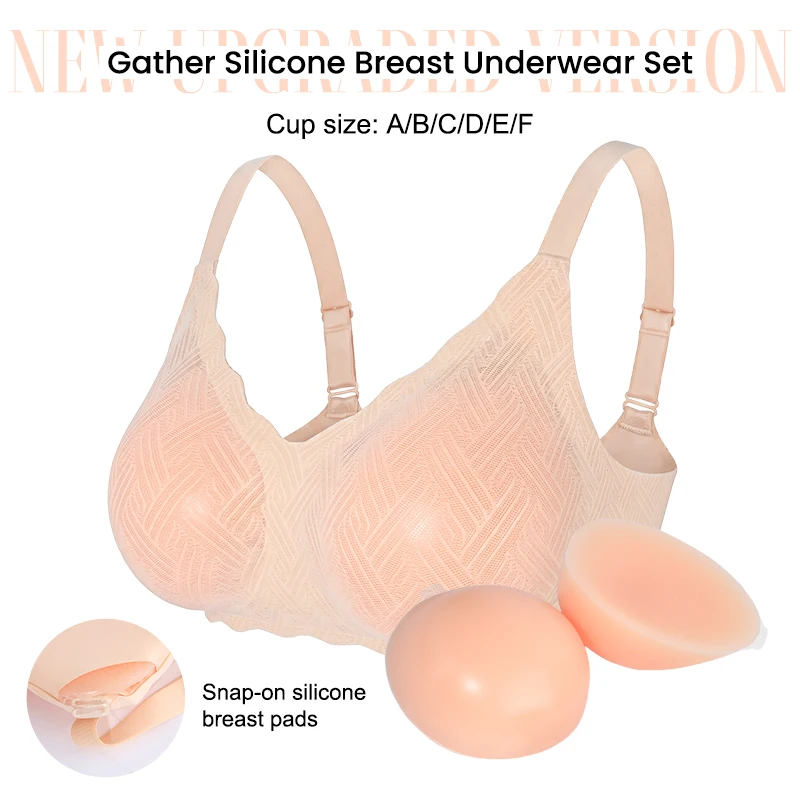 New Silicone Breast Form Bra Flat Chest Plumper A/B/C/D/E/FCup Detachable 2-in-1 Drag Queen Cosplay Chest Shape Unisex Fake Boob