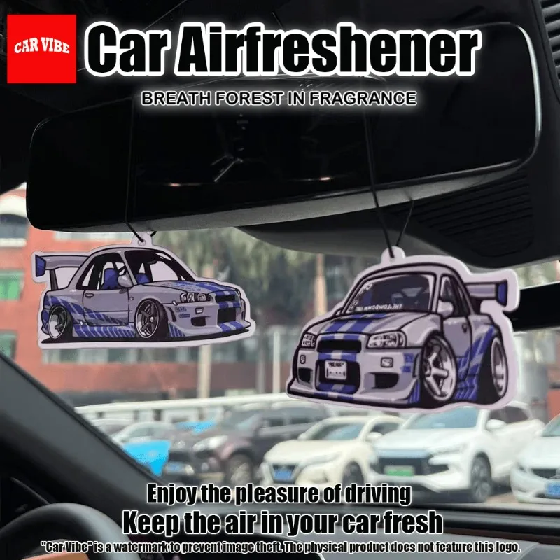 Fast & Furious GTR-R34 cartoon car air freshener pendant — rearview mirror charm & vent clip. Great for home/office decor too.