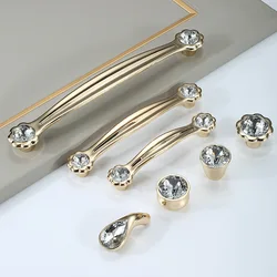 French Cabinet Door Handle, Modern, Simple, High-end, Light Luxury Wardrobe, Cabinet Drawer Handle, Golden Diamond Inlaid Handle