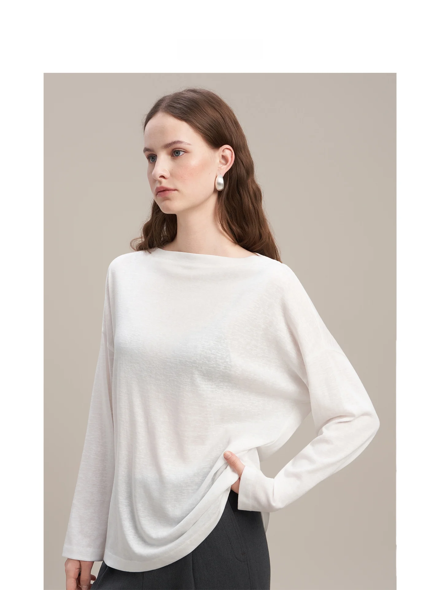 

LIMONN Casual Long Sve round Ne T-irt Women's Loose Fit Slimming Base Layer irt Comfortable Cotton Polyester Blend