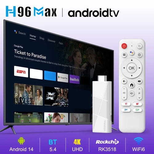 Imagen 2 del producto H96 MAX RK3518 Android 14 Smart Mini TV Stick Wifi 6 BT 5.4 4K HD 3D Quad-Core Ethernet con Asistente de Voz de Google Reproductor Multimedia TV Box
