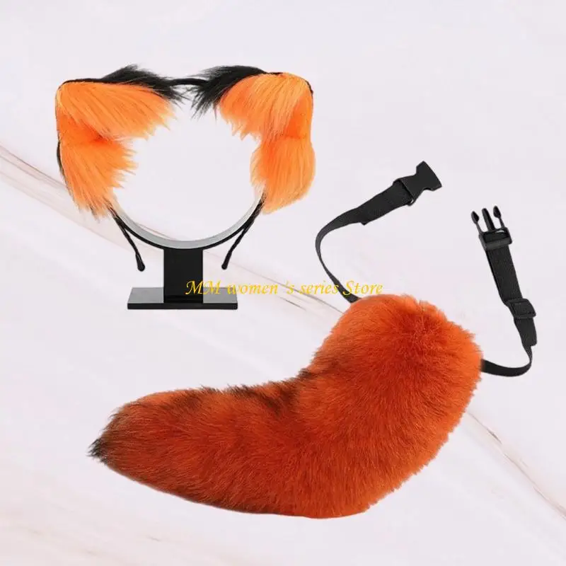 Q39C Wolf Cats หูแถบคาดศีรษะและ Faux Fux Faus Tail for Halloween Cosplay Party Party