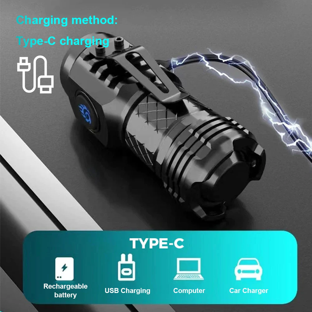 Type-C Rechargeable Waterproof Flashlight LED Work Light Powerful Handheld Flashlight Small LED Flashlight for Outdoor Emergency