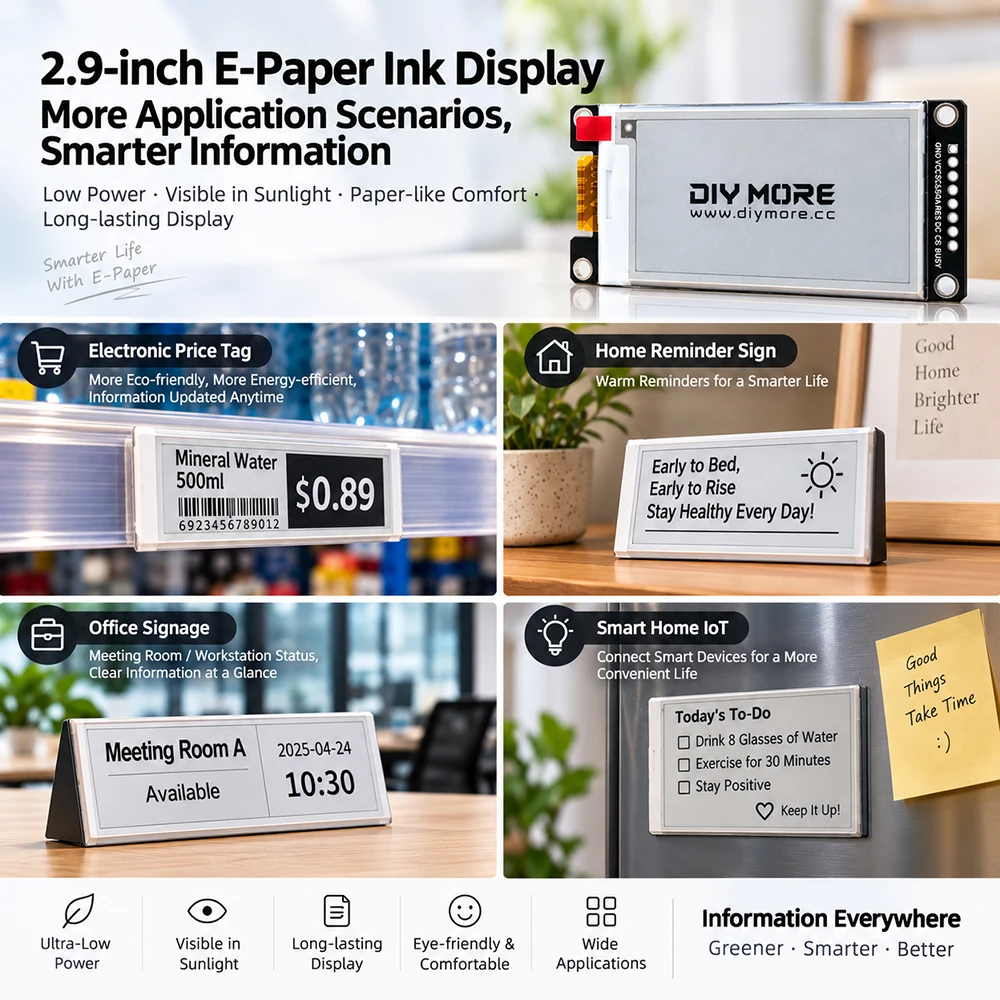 DC 2.2–3.7 V 2.9-inch LCD Module E-Paper Display 128×296 Resolution SPI Communication Interface SSD1680Z Driver Chip
