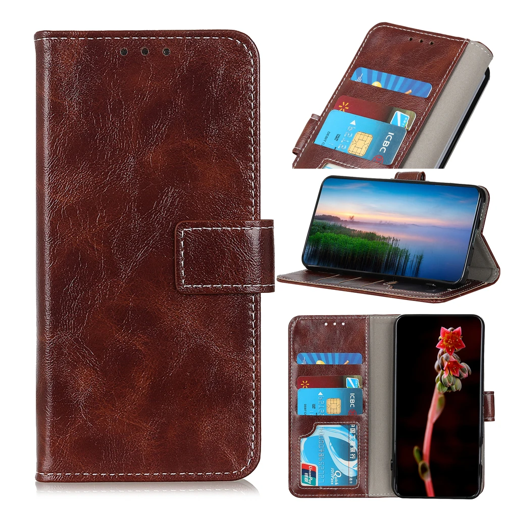 Vintage Crazy Horse Retro Leather Magnetic Flip Cover for Voldafone Smart V11 V12 E11 Alcatel 1S 2021 Slim Wallet Case