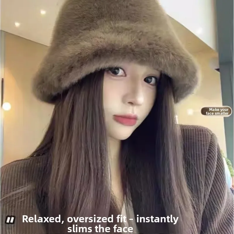 

Women's Furry Buet Hat Large Head Circumference Autumn Winter Plu Fierman Cap Faionable Korean Sle Versatile Buet...