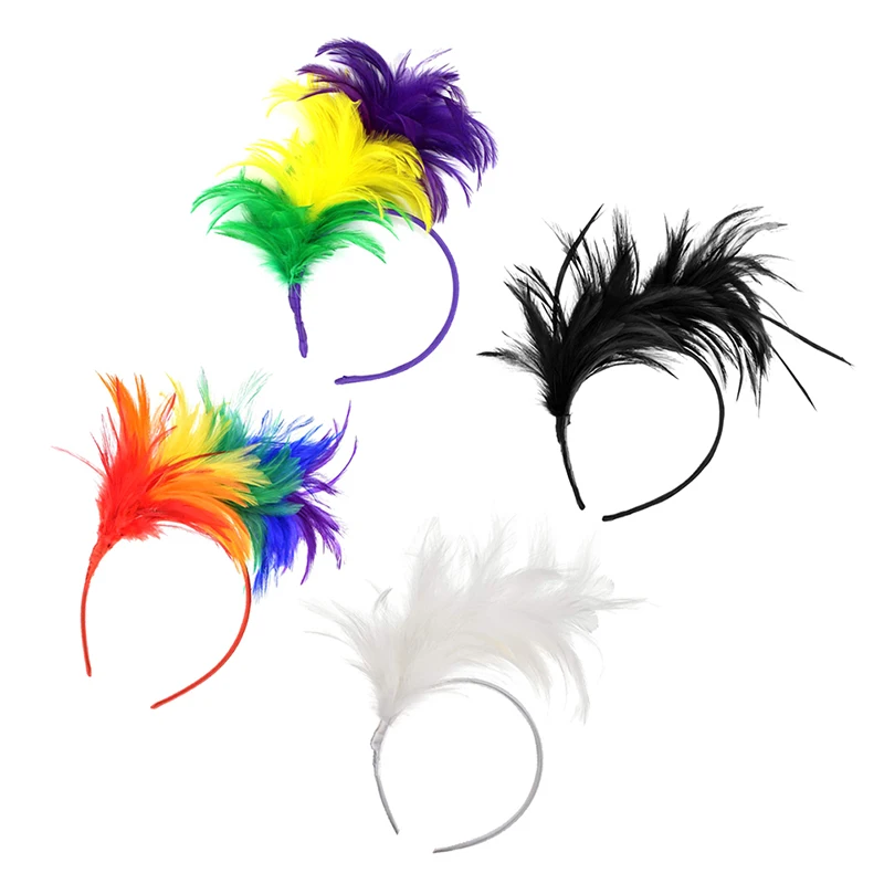 Colorful Mardi Gras Feather Headband Flapper Headpiece Adult Party Costume Hair Accessories