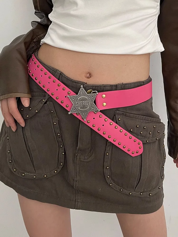 Cinto jeans de luxo com fivela de metal em forma de estrela y2k all-matched ocidental cowgirl cinto rebite punk cintura larga decoratio