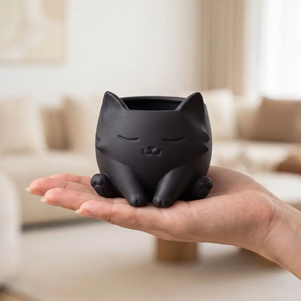 Sweet 3d Printed Cat Shaped Flower Pot Lovely Ornaments Plant Container Home Decor Desk Storage Mini Flowerpot Table