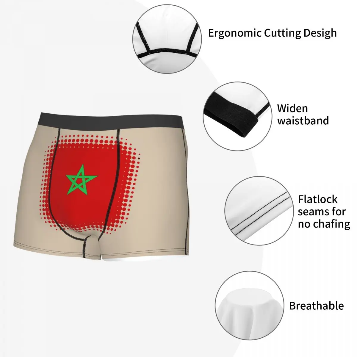 Трусы-боксеры, шорты с флагом Марокко, трусы в стиле ретро, мужские дышащие трусы для мужчин, подарки бойфренду