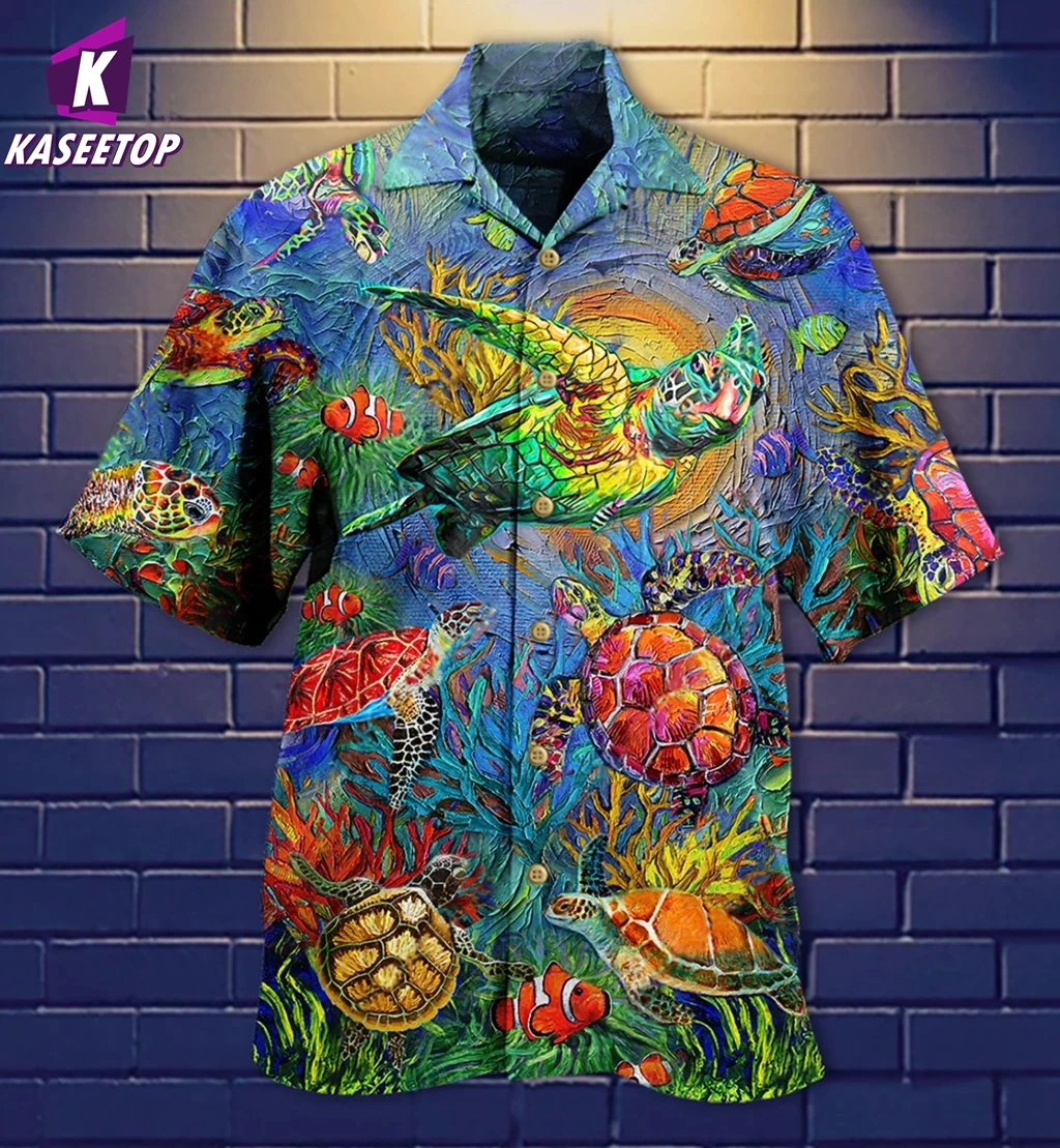 

Summer Hawaiian Shirt For Men 3D Sea Turtle Men's Shirt Beach Oversized Man Clothing Loose Breathable Top Button Clothing Camisa