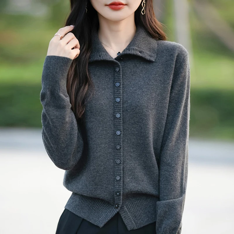 Turtleneck Sweater Cardigan Women Autumn Knit Top Long Sleeve Fashion Turn-down Collar Button Basic Winter Female Warm Jacket