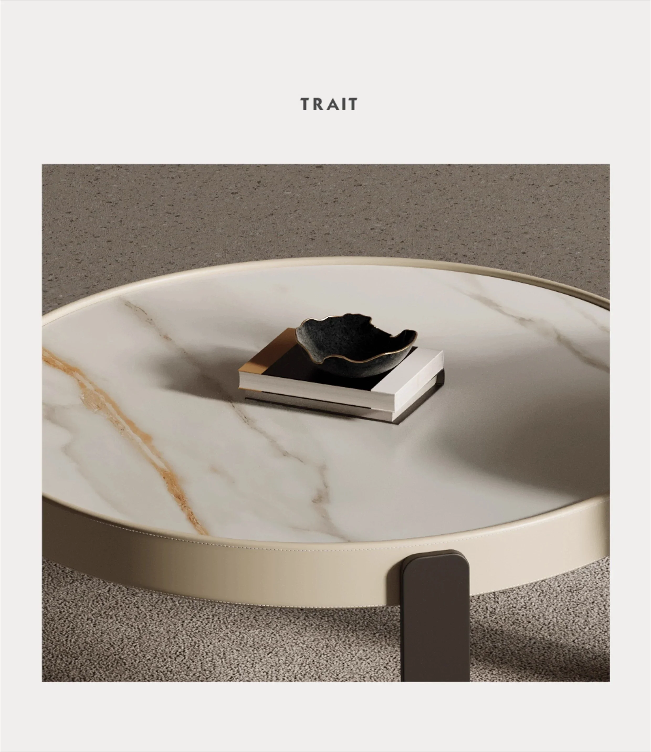 طاولة قهوة مستديرة من بلاطة الصخور لغرفة المعيشة، طاولة قهوة فاخرة وحديثة وبسيطة مصنوعة من الجلد #4