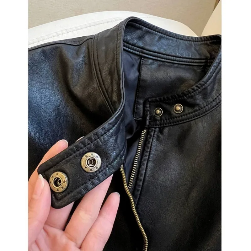 Black Pu Leather Jacket Casual Coat for Women 2026 New Spring Cool and Stylish Motorcycle Jacket Design Sense Short Jacket Trend