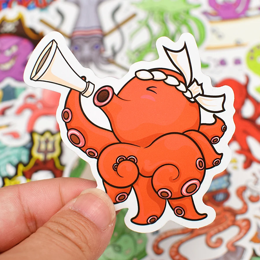 50 PCS Octopus Anime Stickers Toys for Children Ocean Animals Sticker to DIY Laptop Phone TV Fridge Bicycle Car Decal Kids Gifts