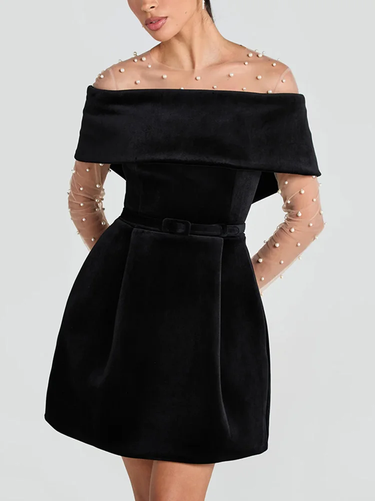 Zipper Patchwork Off The Shoulder Party Dress, Women Spring Slash Neck Fashion Mini Dress, 2025 Solid Short Sleeve Ladies Dress
