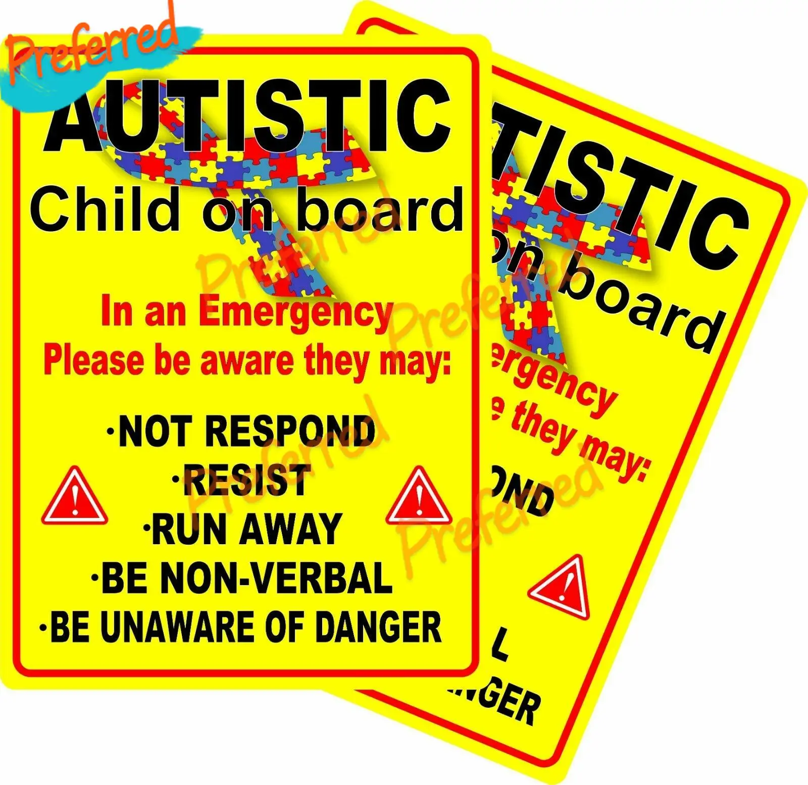 2x Autistic Child In Vehicle Autism Awareness Car Bumper Sticker Vinyl Decal Vinyl Cover Scratches Waterproof PVC Car Sticker