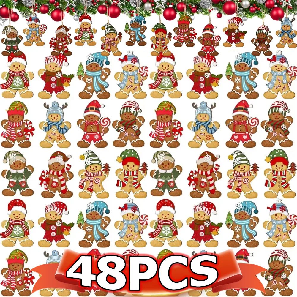 Cute Cartoon Gingerbread Man Ornaments Christmas Tree Wooden Hanging Decorations Pendants Xmas DIY Hangings Home Decor