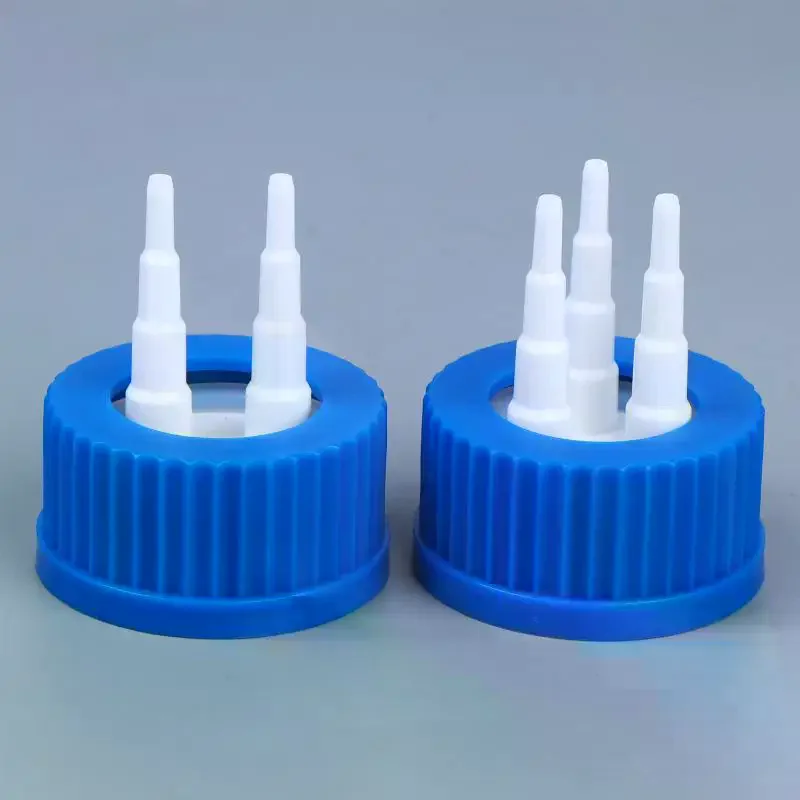 New GL45 Blue Safety Lid Feeding Bottle Cap 1 2 3 4 Mouth Reactor Feeding Bottle Adapter Cap Mobile Phase Anaerobic Bottle Lid