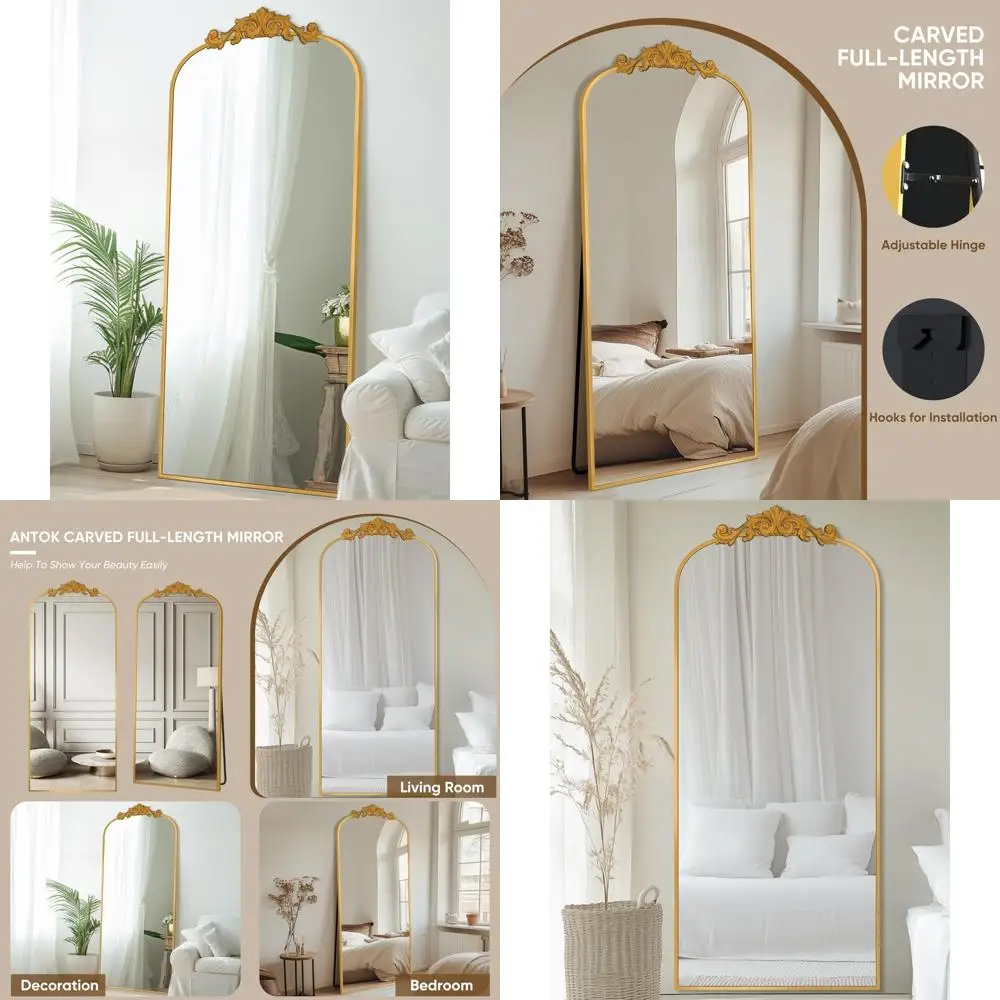 Bodenstehender Ganzkörperspiegel, 65 x 24 geschnitzter Holzrahmen, großer Wandspiegel für Heimdekoration, Ganzkörperspiegel