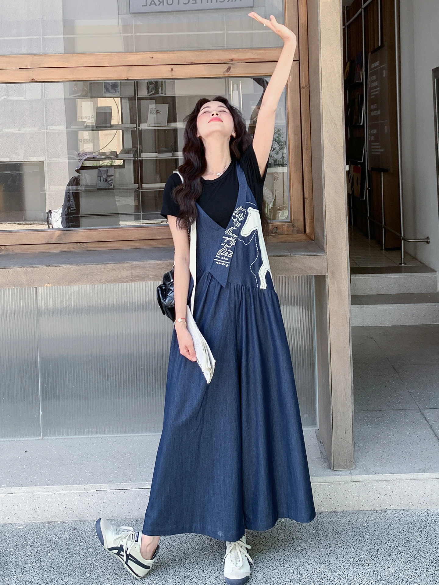 

Deep Blue Denim Overalls Women's Faionable Versatile Summer New Arrival Korean Sle High Waist Wide Leg Pants