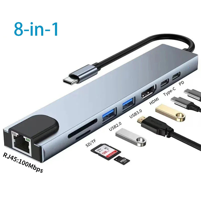 محول كمبيوتر محمول USB C HUB Type C Splitter Thunderbolt 3 مع محطة إرساء لجهاز Macbook Air M1 iPad Pro