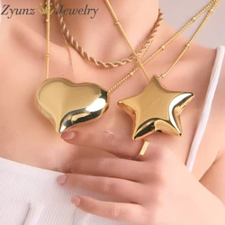 5pcs, Gold Color Polished Smooth Heart Star Pendant Necklace Women Female Fashion Daily Jewelry