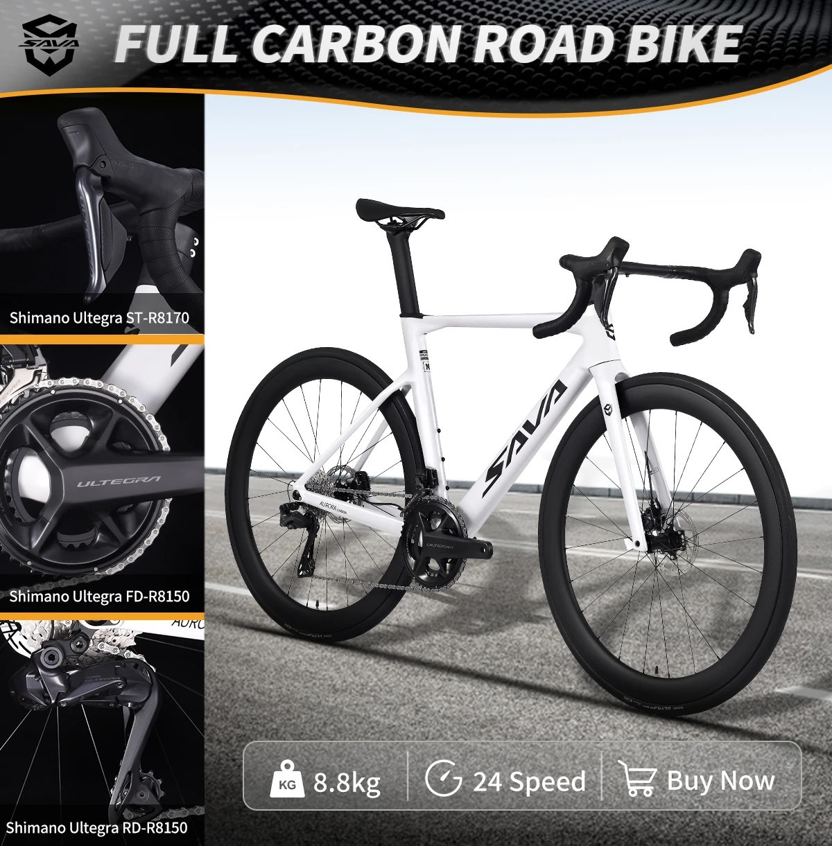 

SAVA R8 Full Carbon Fiber Road Bicycle Electronic Shift Bicycle Race Bike 24 Speed Disc Brake with SHIMAN0 ULTEGRA 8170 DI2