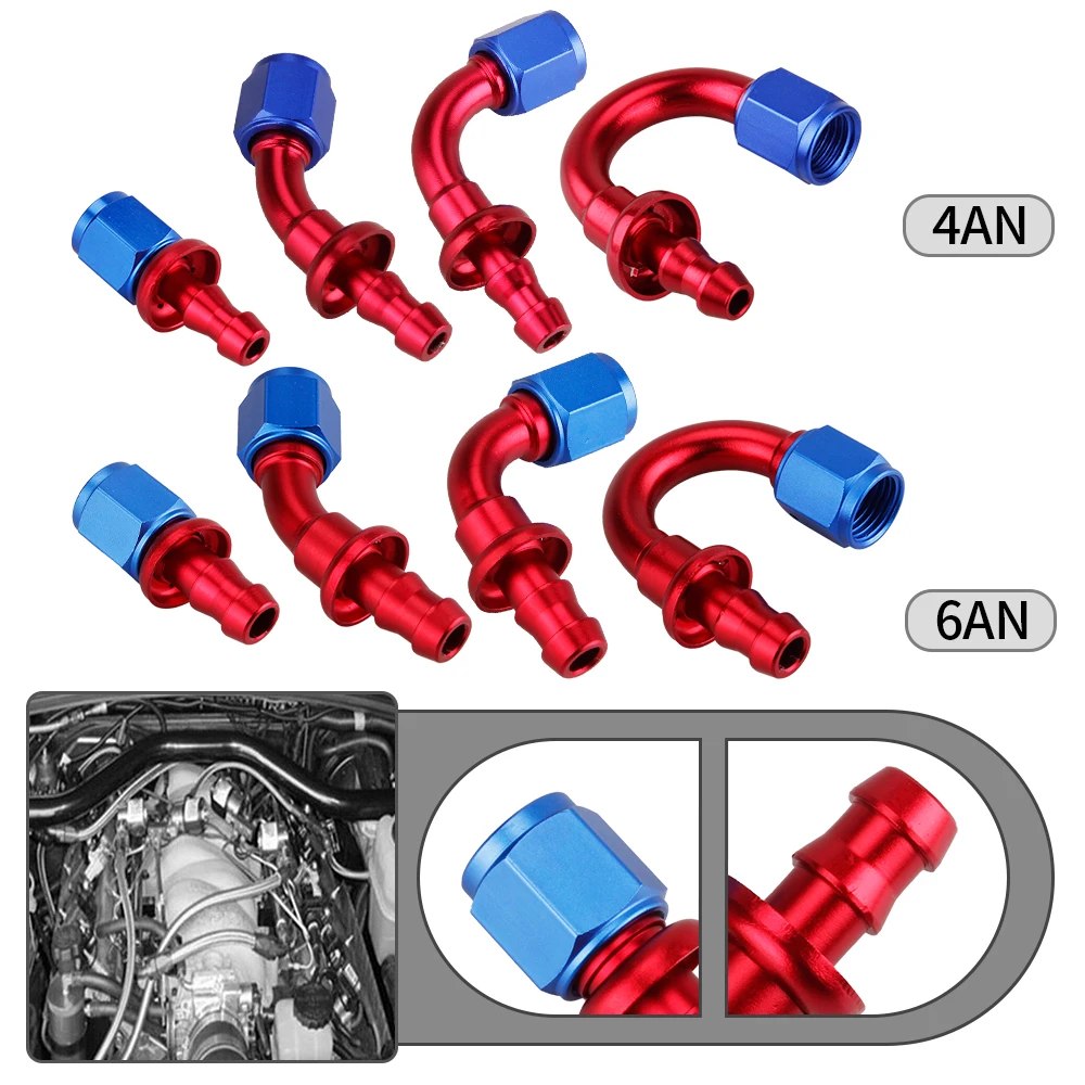 New AN4/AN6/AN10 Straight 0/45/90/180 Degree Female Swivel to Push Lock Barb Hose End Fitting Oil Fuel Hose End Adaptor Kit 027