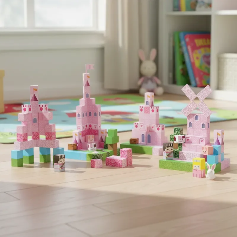 Rosa Schloss Magnetfliesen 100 Stücke Kostenlose Aufbau 3D DIY Kreative Modelle STEM Lernspielzeug Für Mädchen Weihnachtsgeschenk Exquisite Box