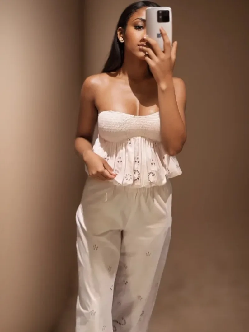 

Daily Style Women's Set Elastic Waist Solid Long Pants Sets for Women 2 Piece Embroidery Strapless Tops Set New Women Outfit