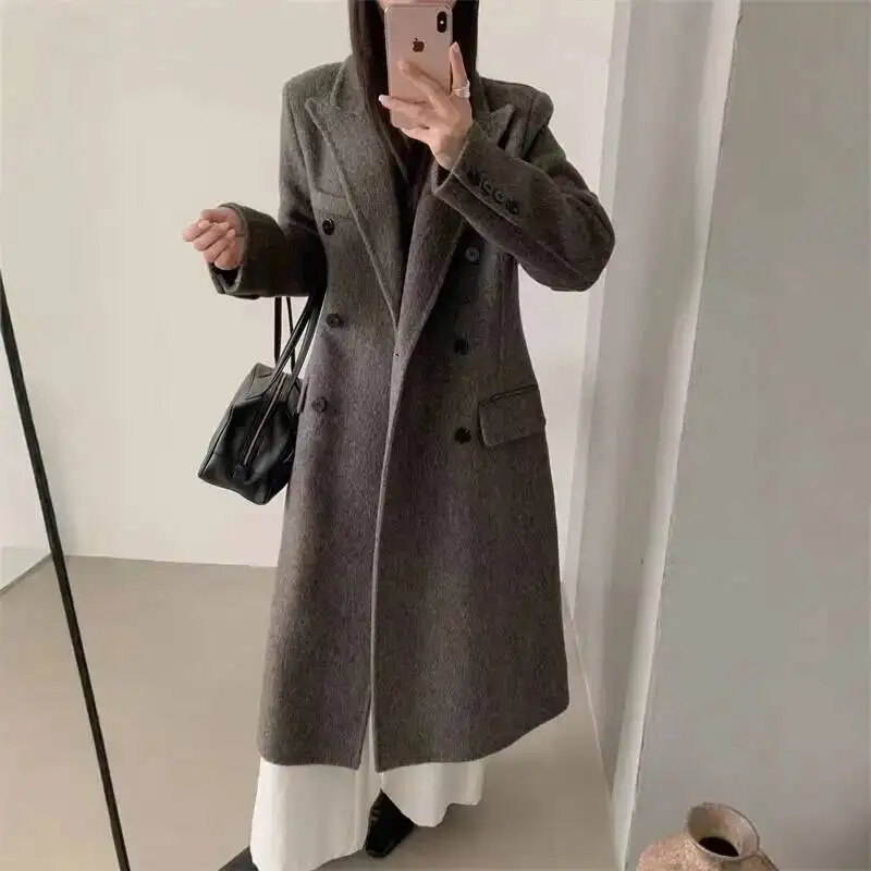 Women's Waist-Cinching Style Double-faced Woolen Coat  2025 Chic Suit Collar Thickened Belt Warm Autumn Winter Ov5LA3