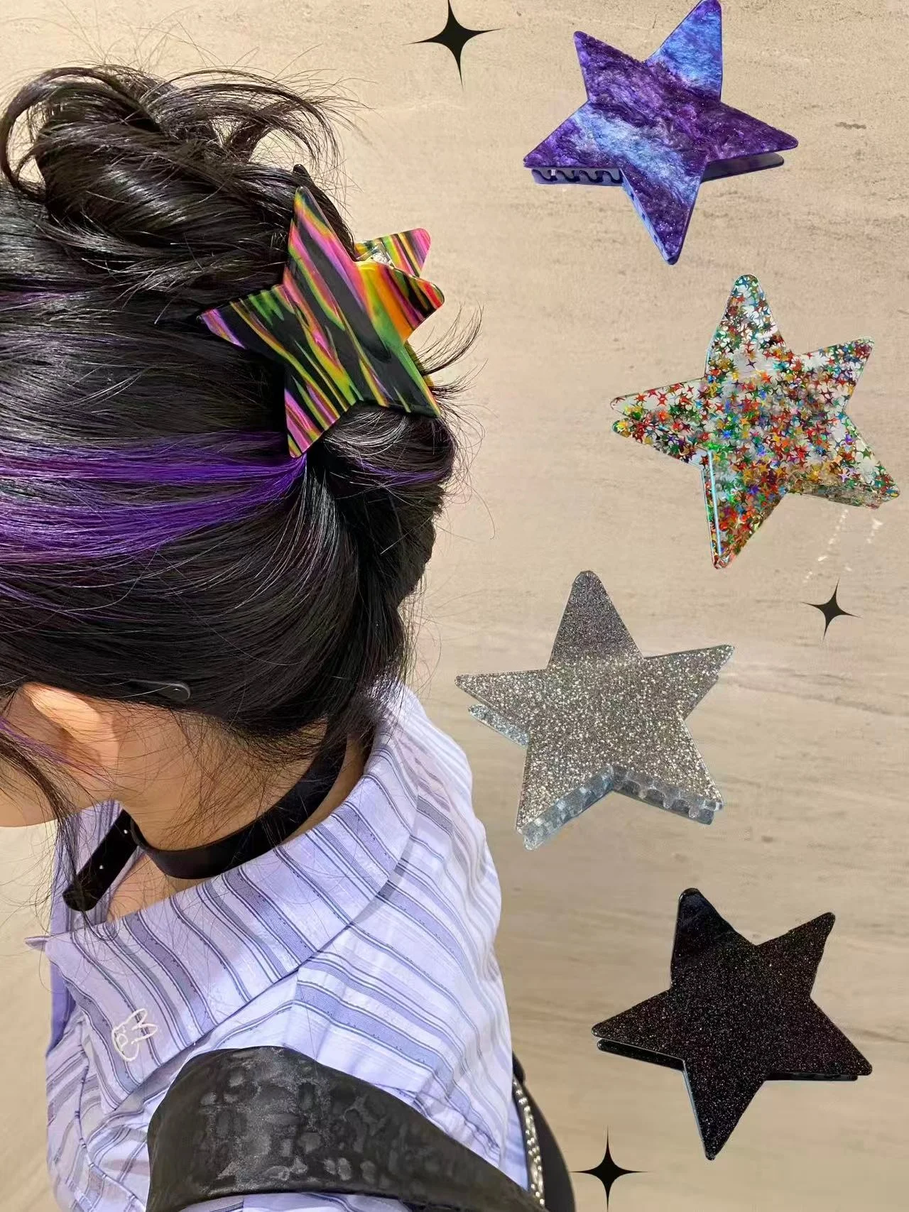 1pc/4pcs Colorful Sweet Star Hair Claw Clips Korean Style Fashionable Hair Accessories Practical Daily Use Eye-Catching Hairpins
