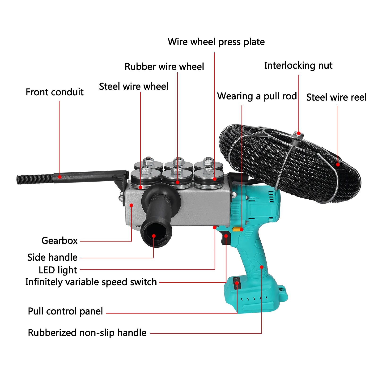 YYHC-Automatic Brushless Electrician Stringing Machine Wall Wiring Machine Rechargeable Electric Battery Threading Machine