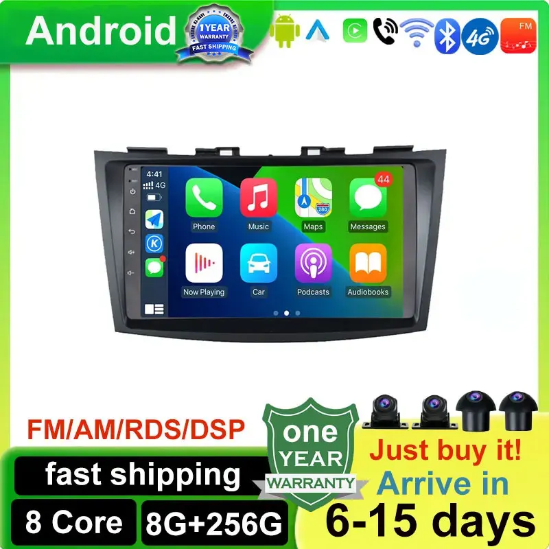 

Carplay 4G LTE DSP Android 14 Car Auto Radio Stereo Multimedia Video Player GPS Bluetooth For Suzuki Swift 4 2011 - 2017