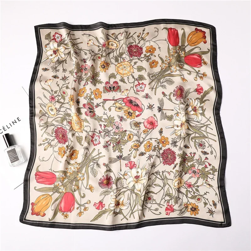 

70*70 Luxury Floral Silk Scarves for Women - Spring Summer Fashion Scarves, Neckties & Hair Accessories