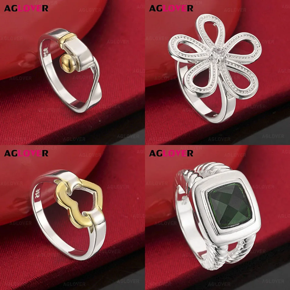 

AGLOVER 925 Sterling Silver 7-10# Color Separation Heart Ring Temperament Creative Women's Engagement Jewelry