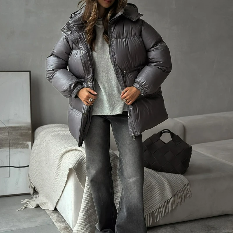 Manteau en coton à capuche et fermeture éclair pour femme, nouveau Style à la mode, manteaux chauds et confortables avec cordon de serrage, veste en coton Slim Fit, hiver 2026