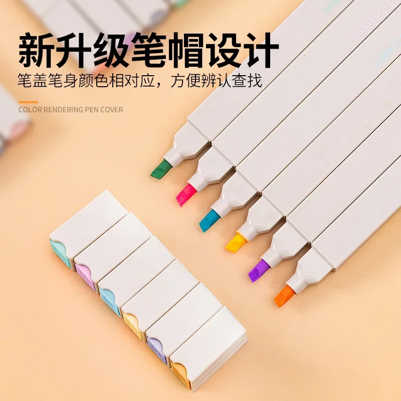 6 Pcs/set Brief Style Pale Color Highlighter Fluorescent Pen Art Markers Gift Stationery Highlighter Set Pastel Highlighters