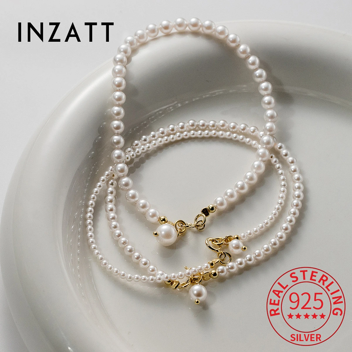 INZATT Real 925 Sterling Silver 2/3/4mm Pearl Bead Chain Bracelet for Women Minimalist Fine Jewelry Minimalist Accessories