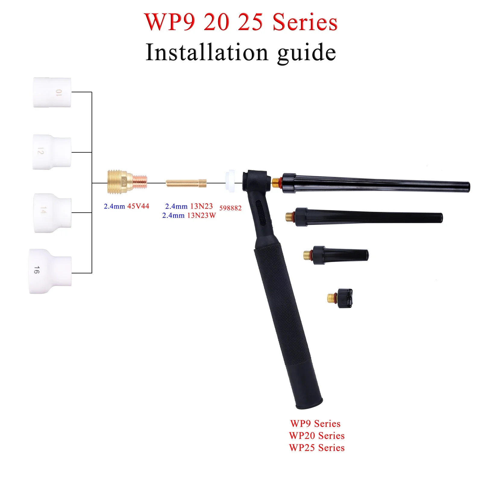 10 piezas de soldadura TIG # 12 # 16 Boquillas de cerámica blanca Kit de copa de alúmina Antorchas WP9 20 25 Pinzas rechonchas Cuerpo Juegos de