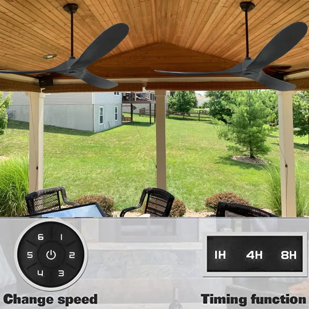 70 Inch Rustic Outdoor Ceiling Fans for Patios Waterproof, Black No Lights Damp Rated 3 Blade Large Airflow Indoor