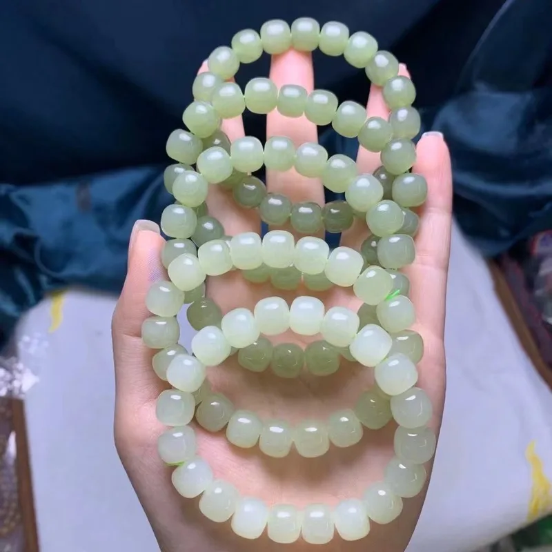 Natural Hetian Jade Qinghai Material Old-Style Bead 9X10Mm Fashionable Versatile Single-Loop Bracelet