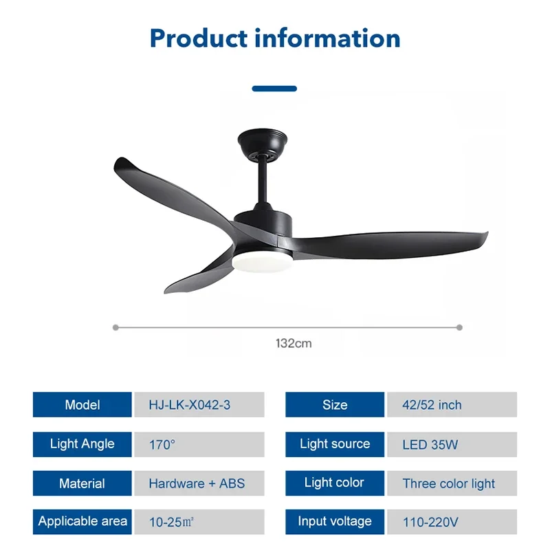 Modern Simple 42 /52 Inch Pure Copper DC Motor Remote Control ABS Blade Led Ceiling Fan With Light Restaurant Fan