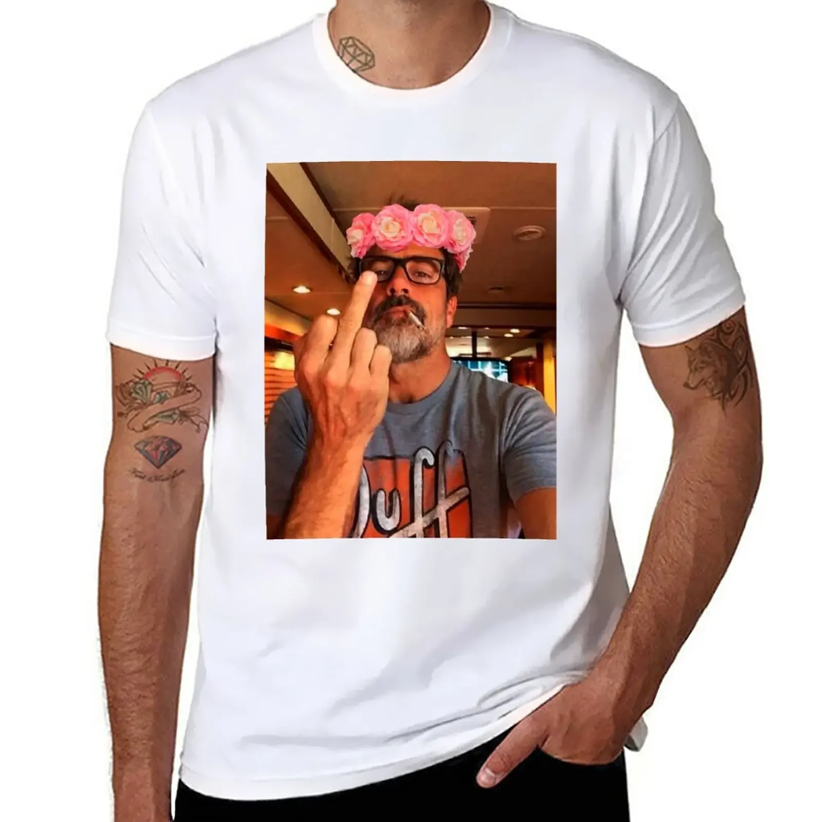 Jeffrey Dean Morgan Flower Crown T-Shirt oversized customs design your own Short sleeve tee men