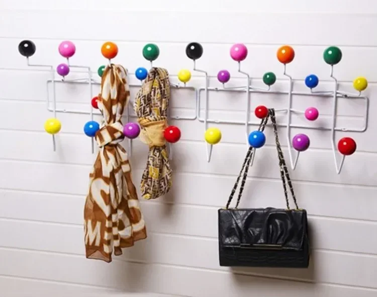 

Minimalist Metal Coat Stand with Wood Base for Home Office Industrial Style Rack with Wooden Shelves and Metal Ball Holer