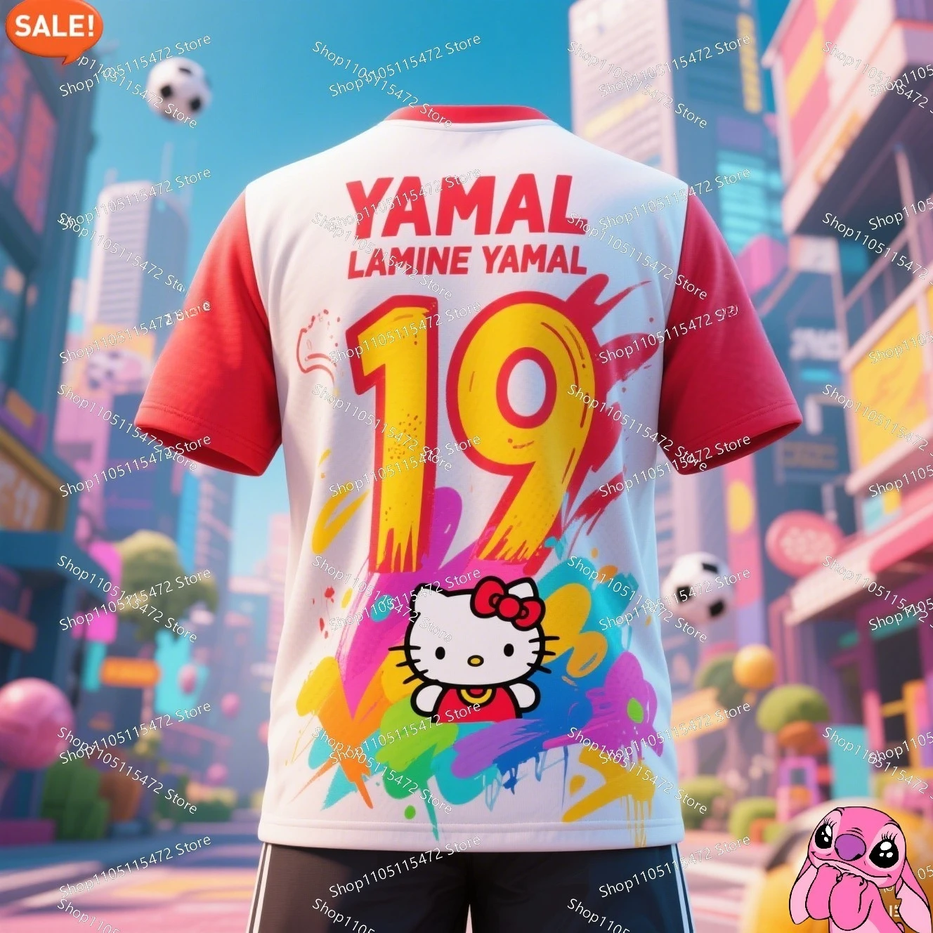 تي شيرت صيفي مطبوع ثلاثي الأبعاد إصدار YAMAL&HelloKitty كرة قدم رياضية خاصة AI مصممة لكرة القدم يوميًا بأكمام قصيرة قابلة للتنفس #4