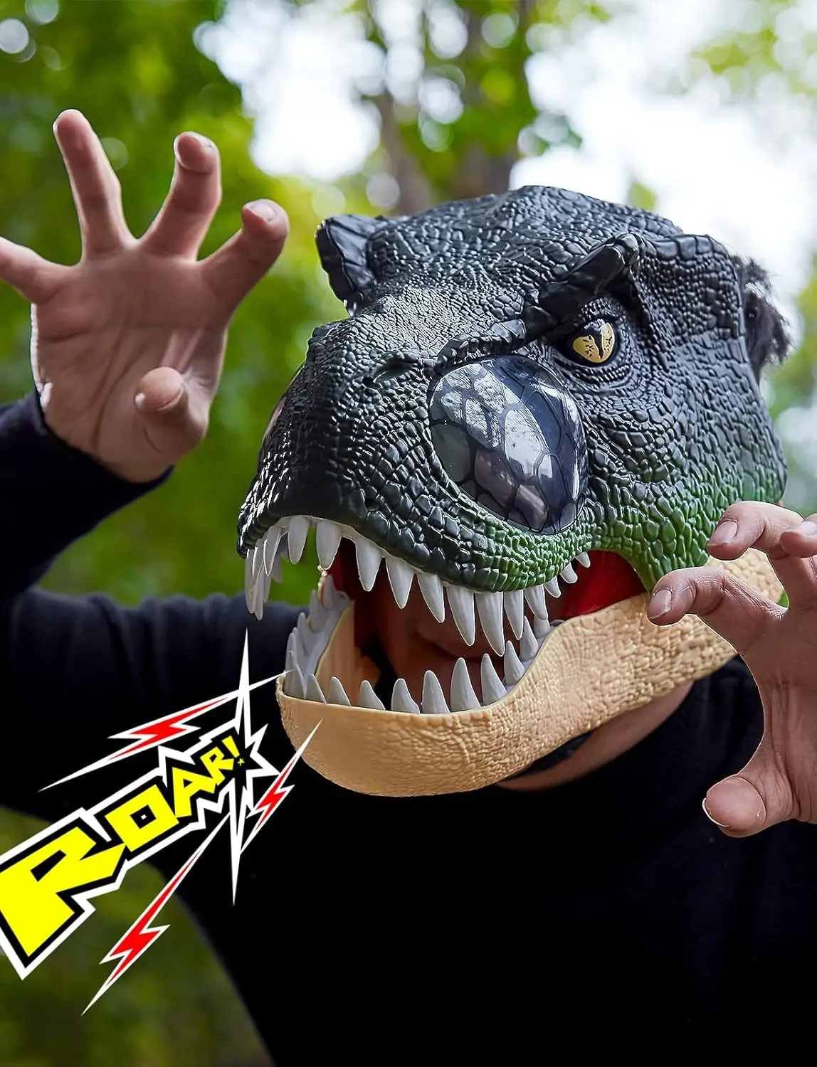 Dinosaur Mask for Halloween Tyrannosaurus Roar with Motion and Sounds and LED Eyes, T Rex Costume for Kids or adults Role-Play